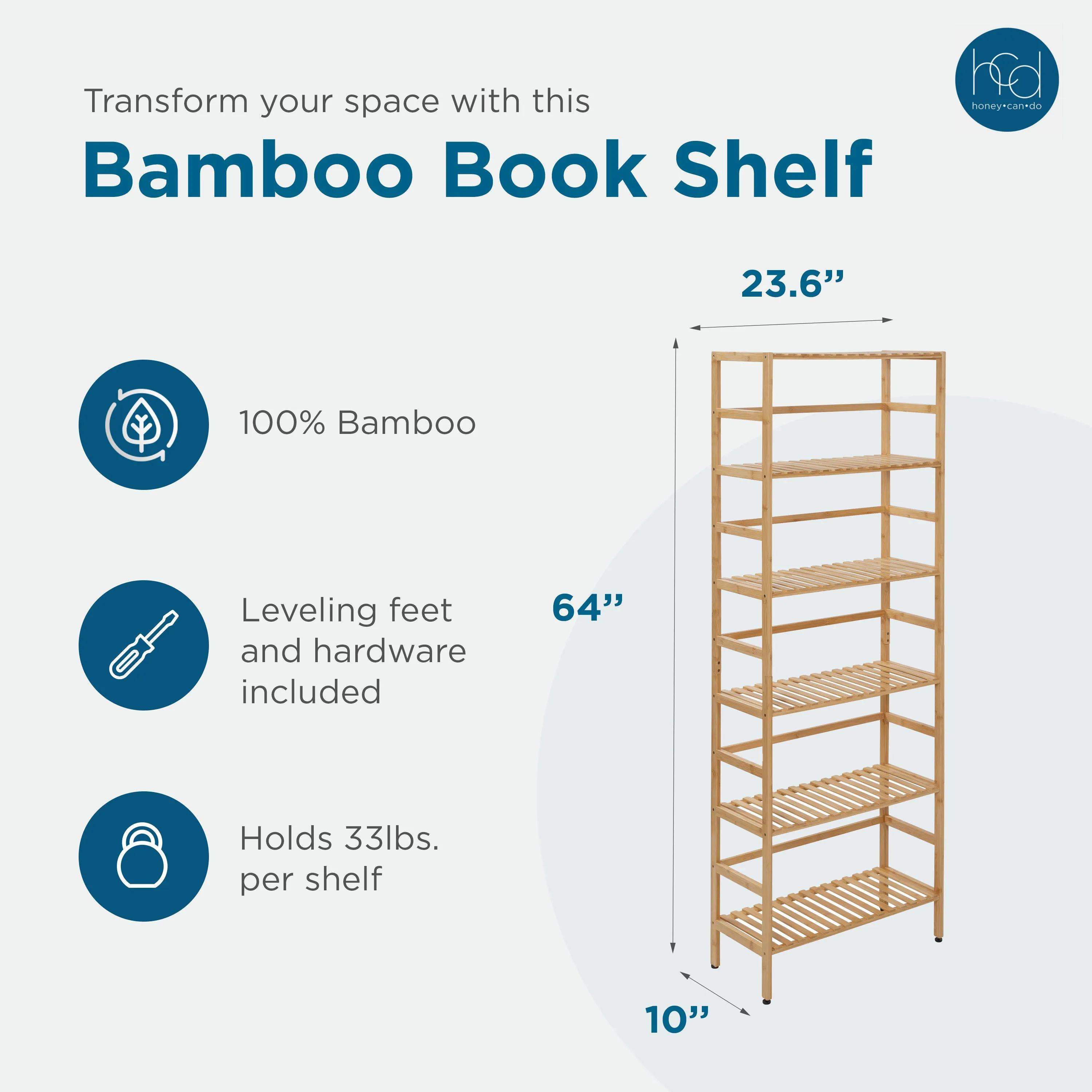 Natural 6-Tier Bamboo Bookshelf