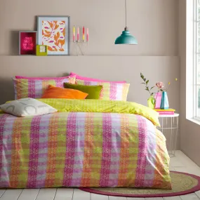 Neola Abstract Neon Striped Duvet Cover Set Fuchsia/Lime