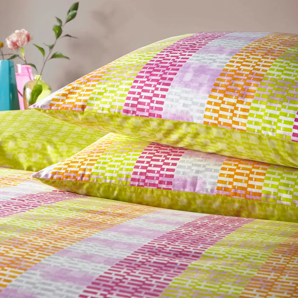 Neola Abstract Neon Striped Duvet Cover Set Fuchsia/Lime