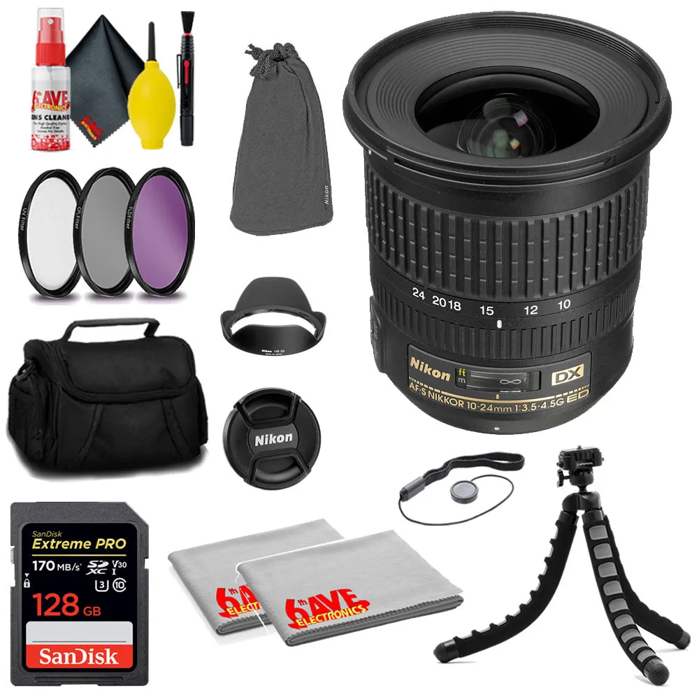 Nikon AF-S DX NIKKOR 10-24mm f/3.5-4.5G ED Lens(Intl Model)   128GB Card    MORE