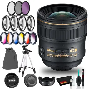 Nikon AF-S NIKKOR 24mm f/1.4G ED Lens (Intl Model) Includes Filters and Tripod Bundle