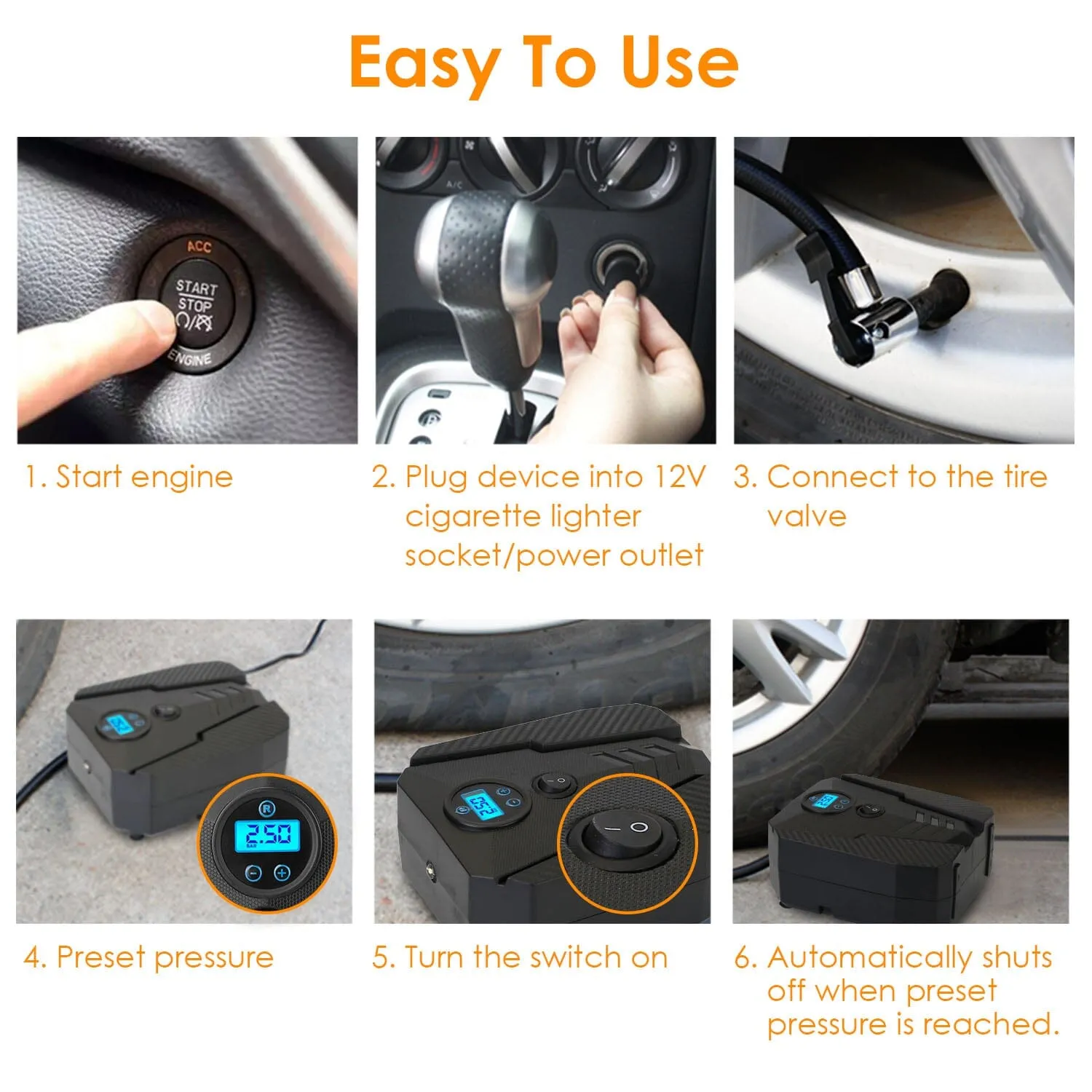 Portable Car Tire Inflator DC 12V Digital Car Air Pump Compressor