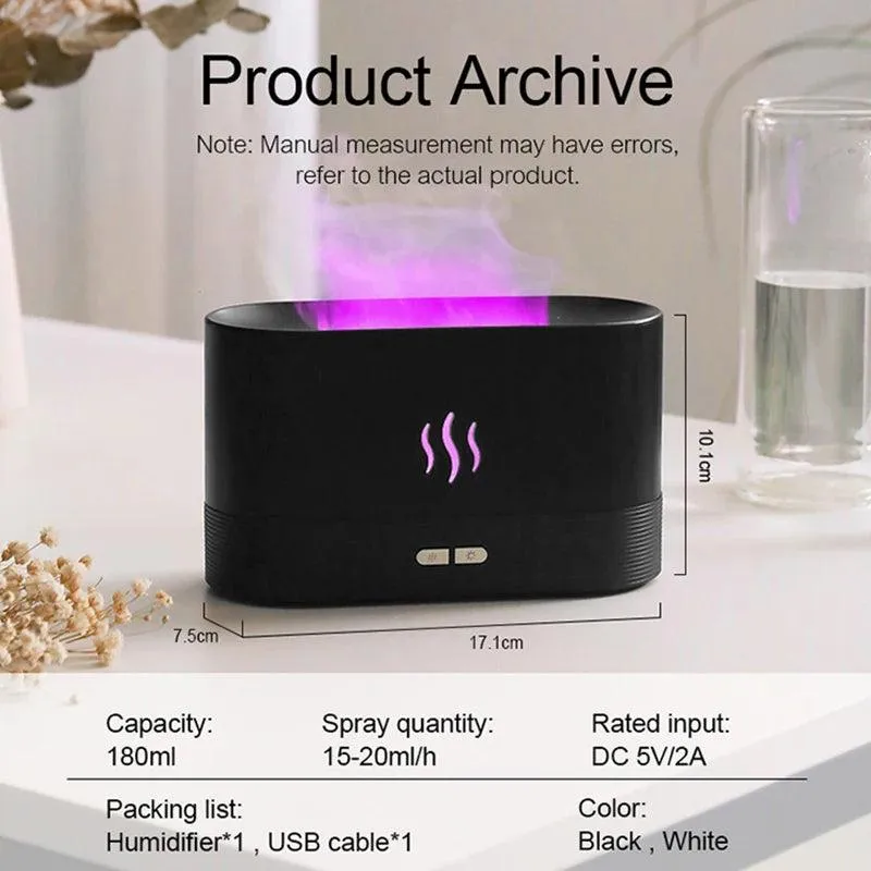 Portable Ultrasonic Cool Mist USB LED 8 Colors Flame Diffuser