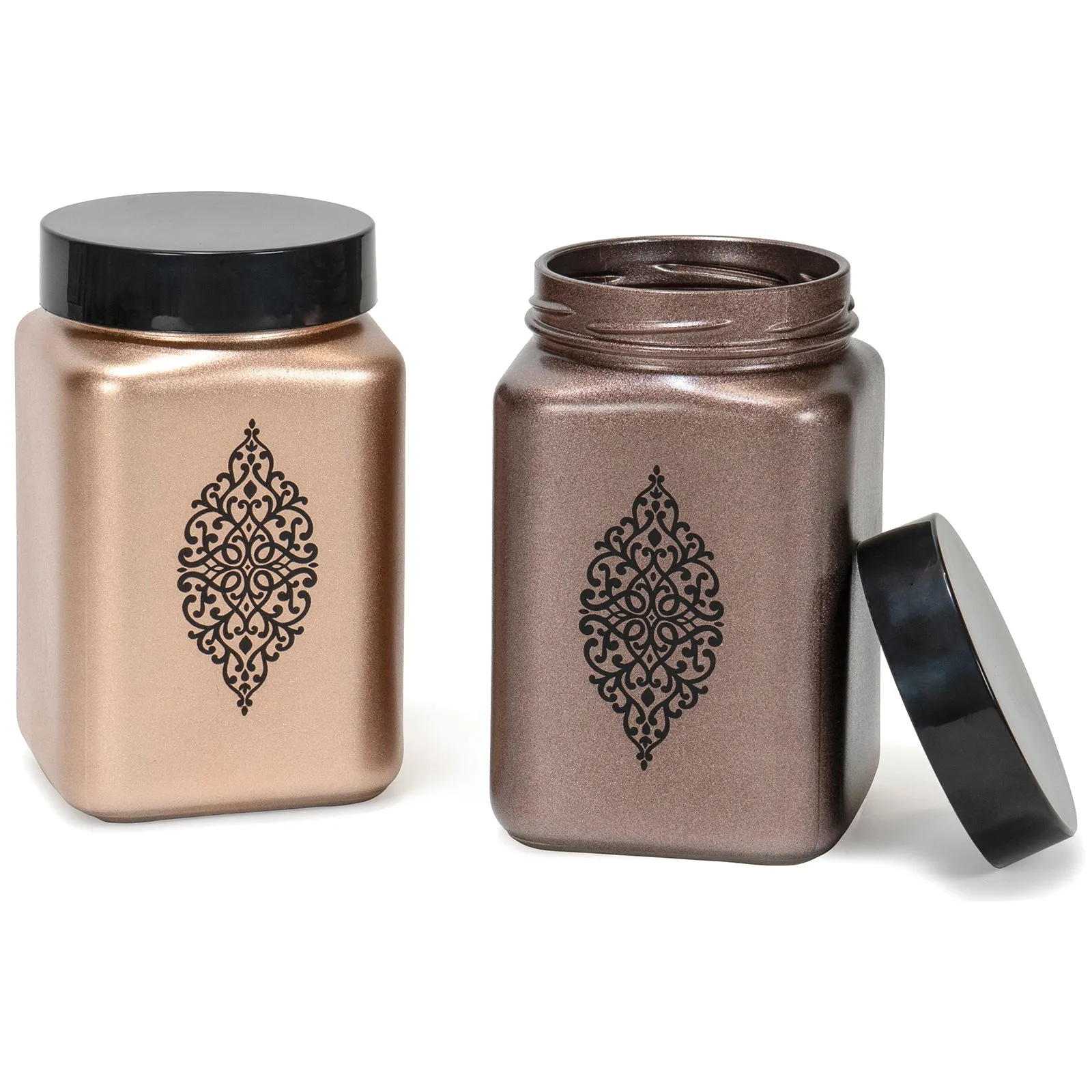 Red Co. Set of 2 Square 50.75 Oz Painted Glass Food Storage Canisters, Copper & Bronze Metallic