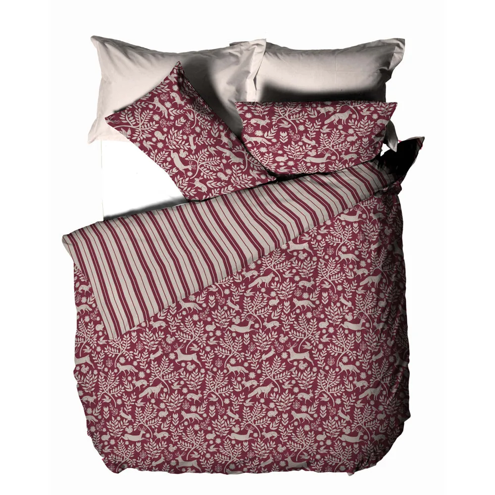 Skandi Woodland Brushed Cotton 100% Cotton Duvet Cover Set Wild Berry