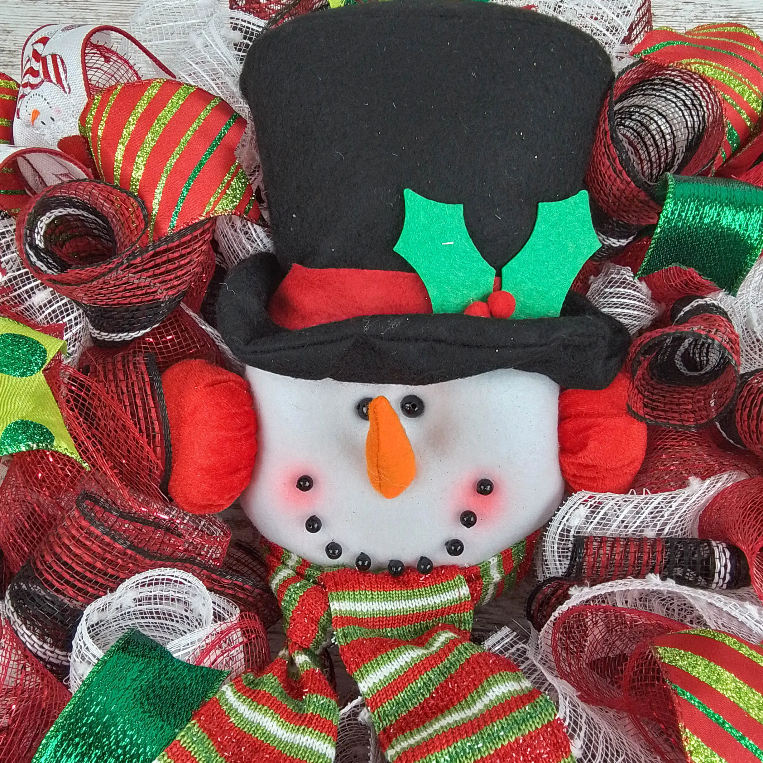 Snowman Christmas Mesh Door Wreath | White Red Emerald Green Black