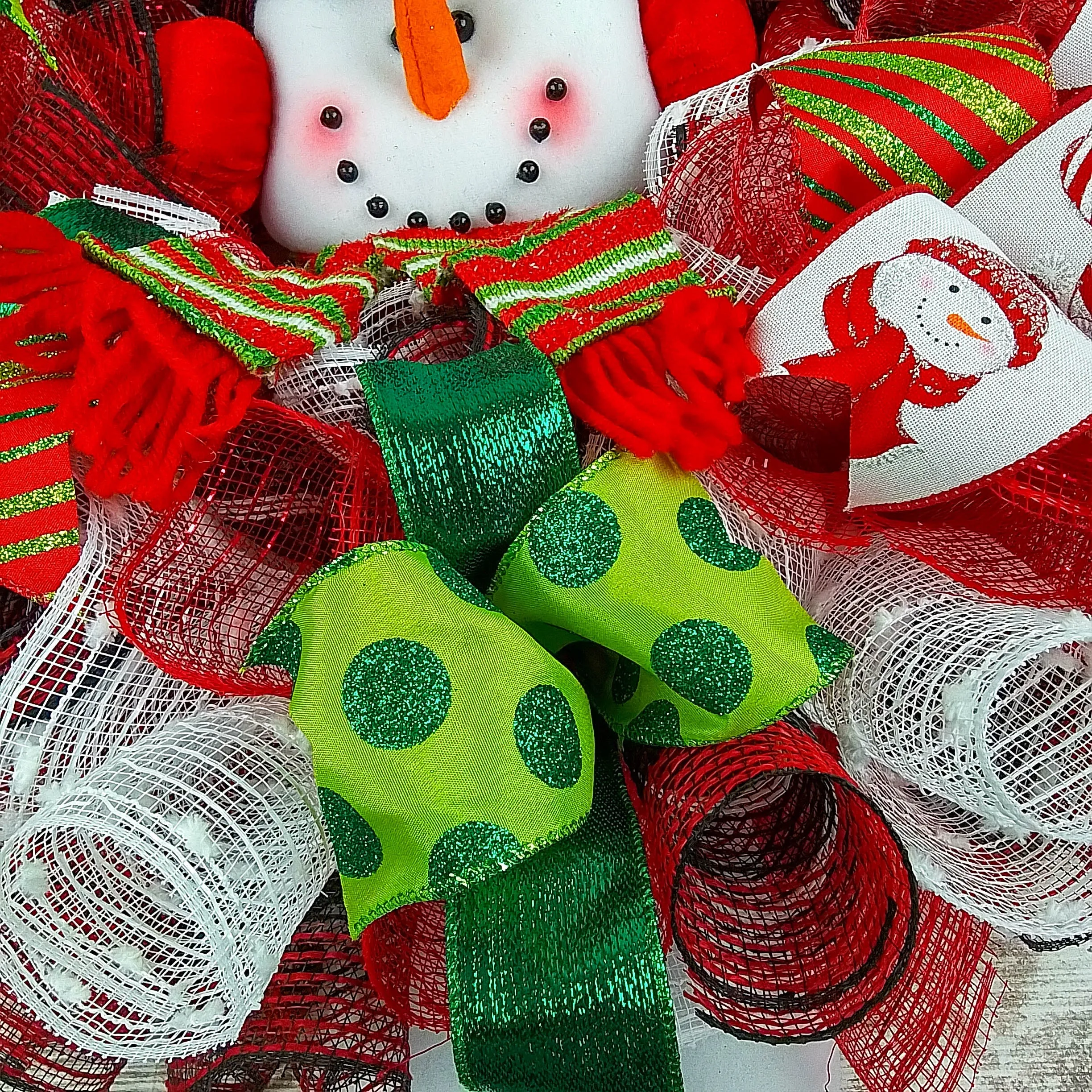 Snowman Christmas Mesh Door Wreath | White Red Emerald Green Black