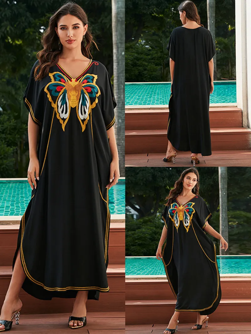 Women's Comfort and Elegance Embroidered Holiday Loose Kaftan Dress