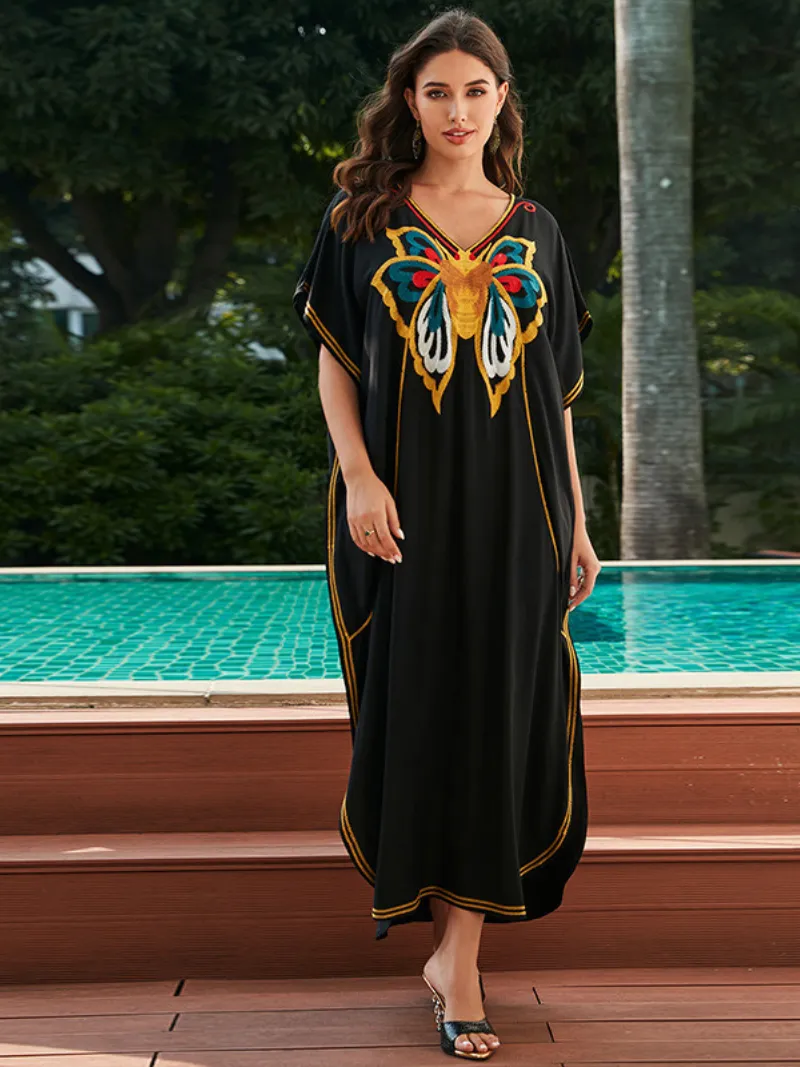 Women's Comfort and Elegance Embroidered Holiday Loose Kaftan Dress