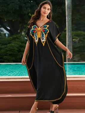 Women's Comfort and Elegance Embroidered Holiday Loose Kaftan Dress